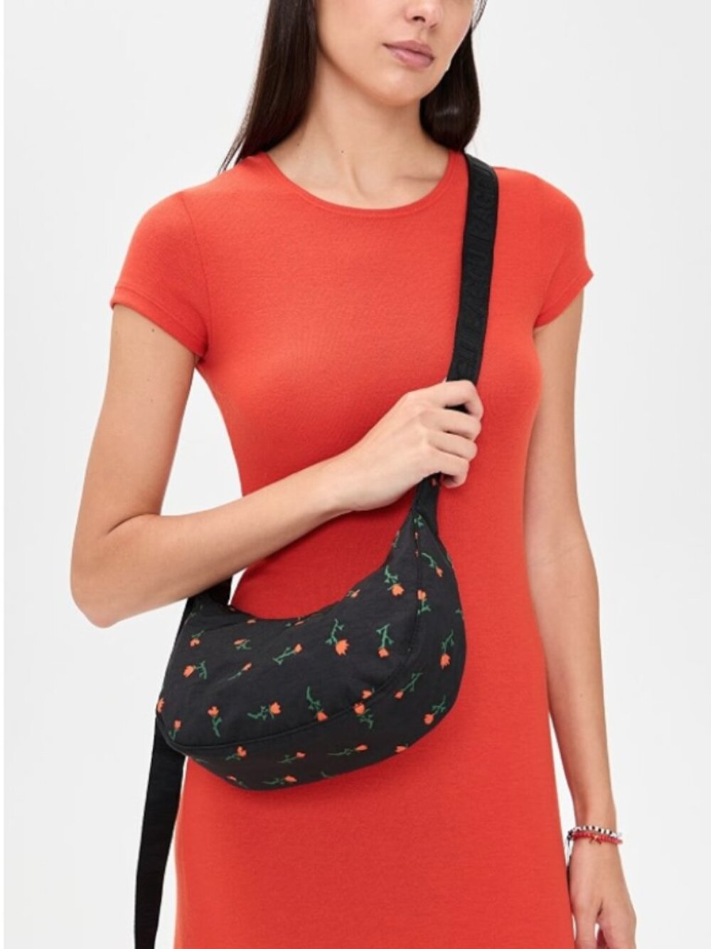 NEW BAGGU Small Nylon Crescent Bag Painted Wildflower